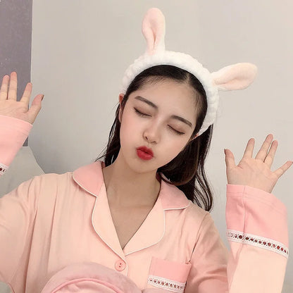 Wash Face Hair Holder - Soft Coral Fleece Bow, Animal Ears Headband for Women & Girls
