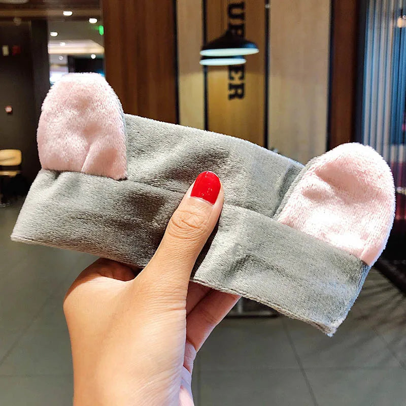 Wash Face Hair Holder - Soft Coral Fleece Bow, Animal Ears Headband for Women & Girls