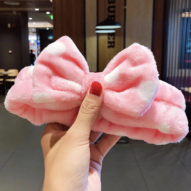 Wash Face Hair Holder - Soft Coral Fleece Bow, Animal Ears Headband for Women & Girls