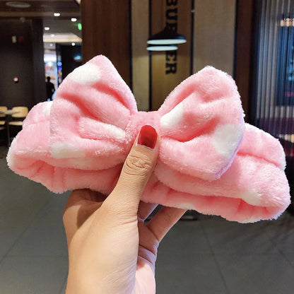 Wash Face Hair Holder - Soft Coral Fleece Bow, Animal Ears Headband for Women & Girls