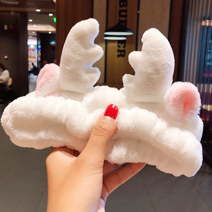 Wash Face Hair Holder - Soft Coral Fleece Bow, Animal Ears Headband for Women & Girls