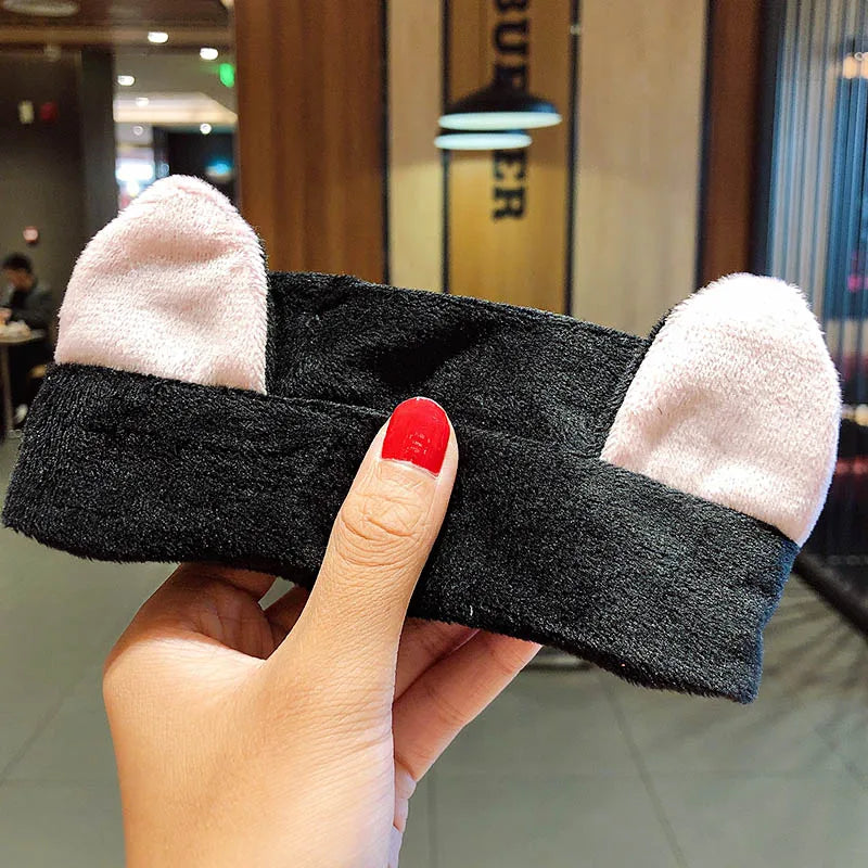 Wash Face Hair Holder - Soft Coral Fleece Bow, Animal Ears Headband for Women & Girls