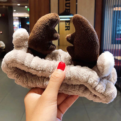 Wash Face Hair Holder - Soft Coral Fleece Bow, Animal Ears Headband for Women & Girls