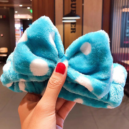 Wash Face Hair Holder - Soft Coral Fleece Bow, Animal Ears Headband for Women & Girls