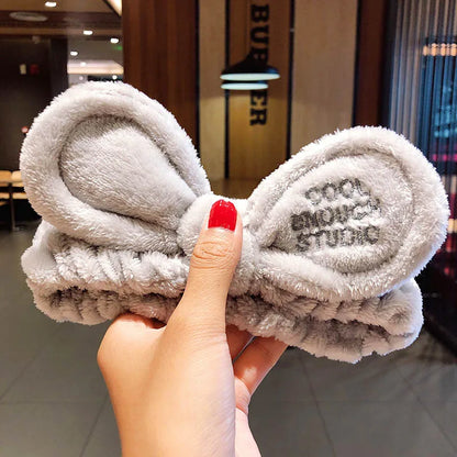 Wash Face Hair Holder - Soft Coral Fleece Bow, Animal Ears Headband for Women & Girls