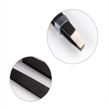 Black Eyebrow Tweezers - Stainless Steel, Slant Tip, Hair Removal & Eyelash Application Tool