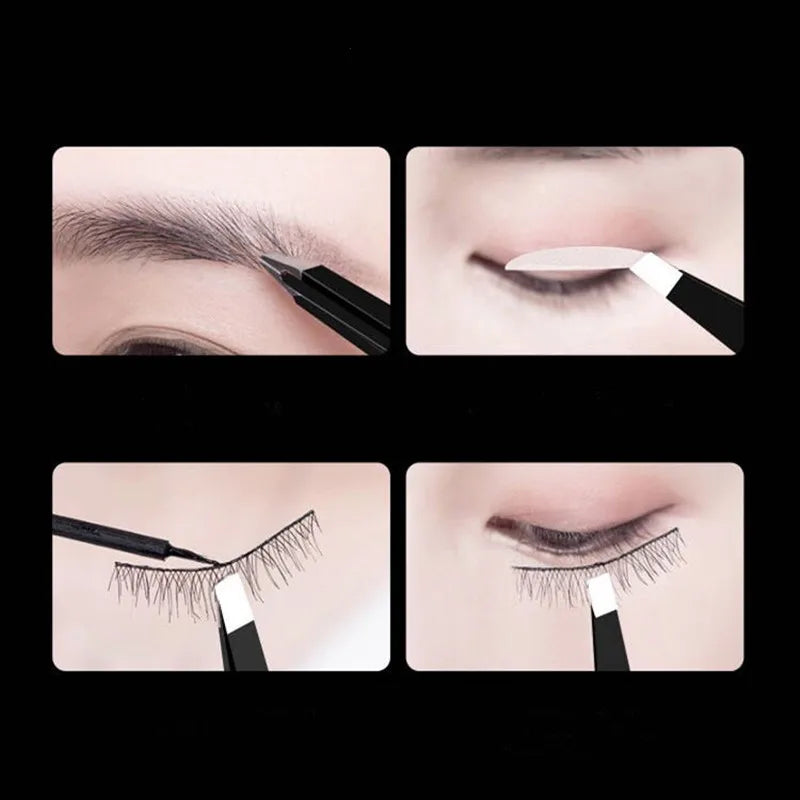 Black Eyebrow Tweezers - Stainless Steel, Slant Tip, Hair Removal & Eyelash Application Tool