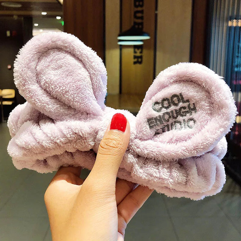Wash Face Hair Holder - Soft Coral Fleece Bow, Animal Ears Headband for Women & Girls