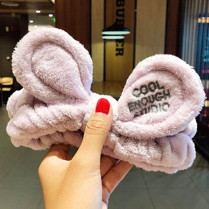 Wash Face Hair Holder - Soft Coral Fleece Bow, Animal Ears Headband for Women & Girls