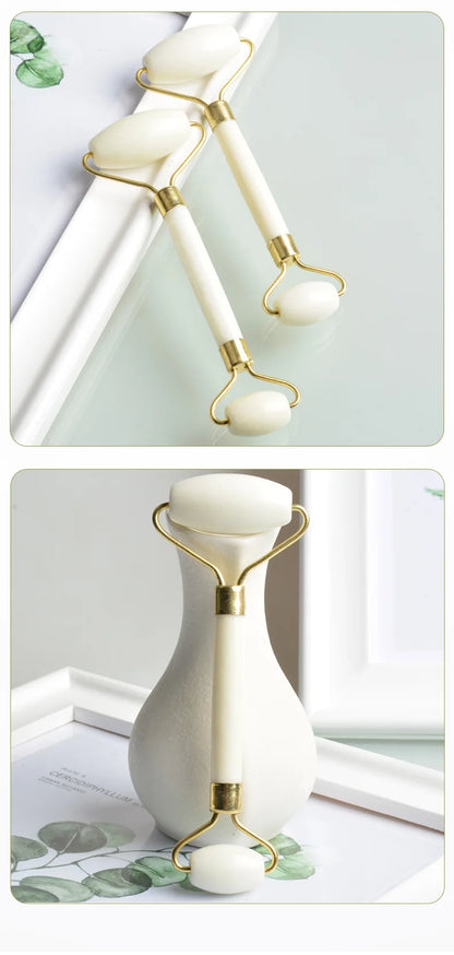 Double-Headed White Jade Roller - Natural Stone Facial, Eye & Neck Massage Tool