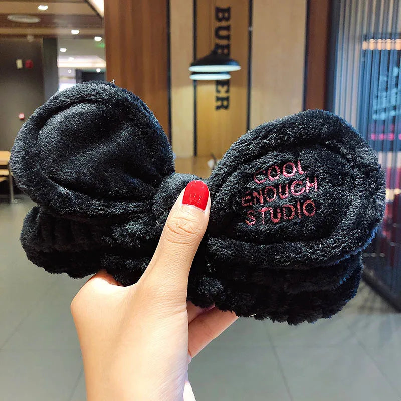 Wash Face Hair Holder - Soft Coral Fleece Bow, Animal Ears Headband for Women & Girls