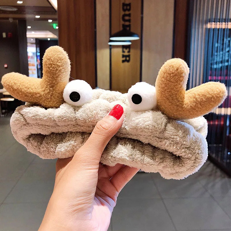 Wash Face Hair Holder - Soft Coral Fleece Bow, Animal Ears Headband for Women & Girls