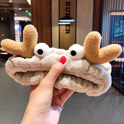 Wash Face Hair Holder - Soft Coral Fleece Bow, Animal Ears Headband for Women & Girls