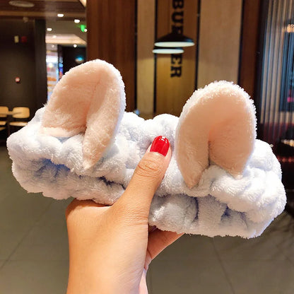 Wash Face Hair Holder - Soft Coral Fleece Bow, Animal Ears Headband for Women & Girls
