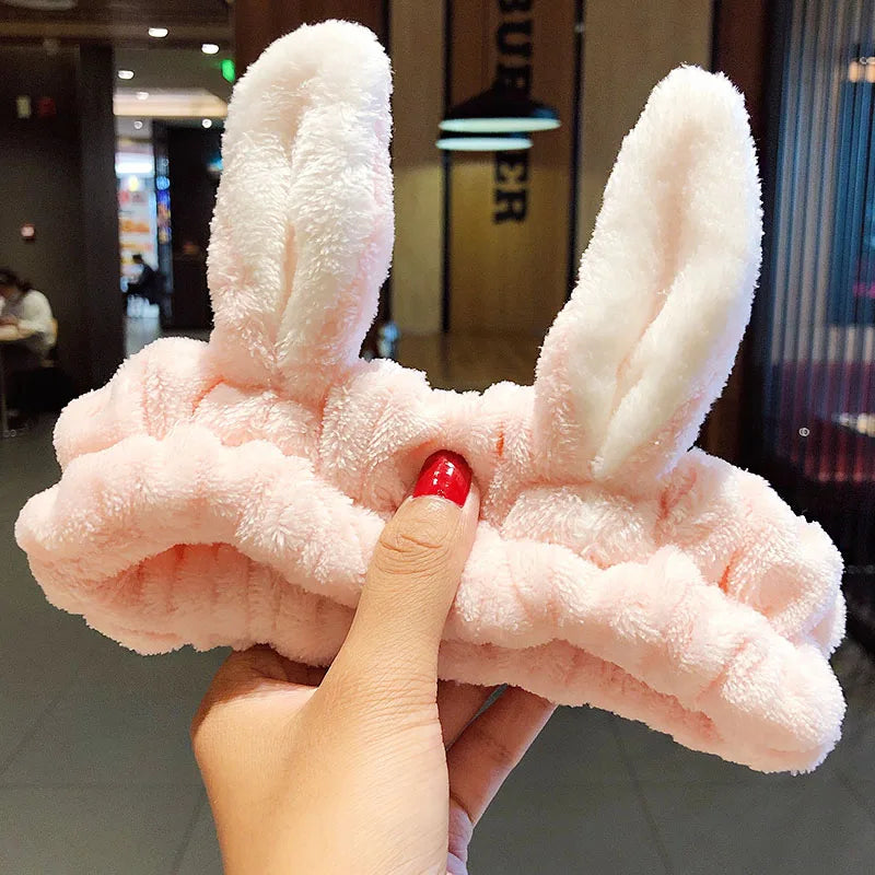 Wash Face Hair Holder - Soft Coral Fleece Bow, Animal Ears Headband for Women & Girls
