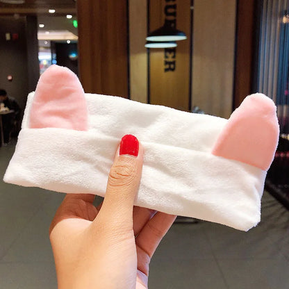 Wash Face Hair Holder - Soft Coral Fleece Bow, Animal Ears Headband for Women & Girls