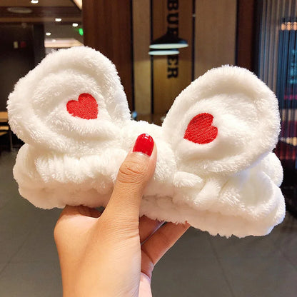 Wash Face Hair Holder - Soft Coral Fleece Bow, Animal Ears Headband for Women & Girls