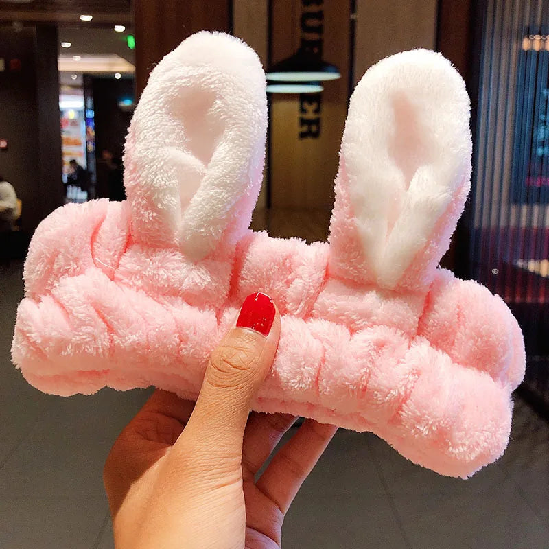 Wash Face Hair Holder - Soft Coral Fleece Bow, Animal Ears Headband for Women & Girls