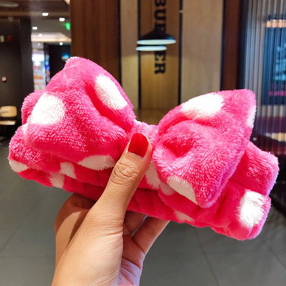 Wash Face Hair Holder - Soft Coral Fleece Bow, Animal Ears Headband for Women & Girls