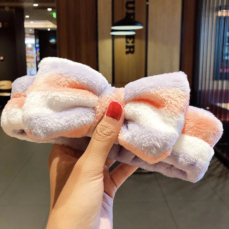 Wash Face Hair Holder - Soft Coral Fleece Bow, Animal Ears Headband for Women & Girls