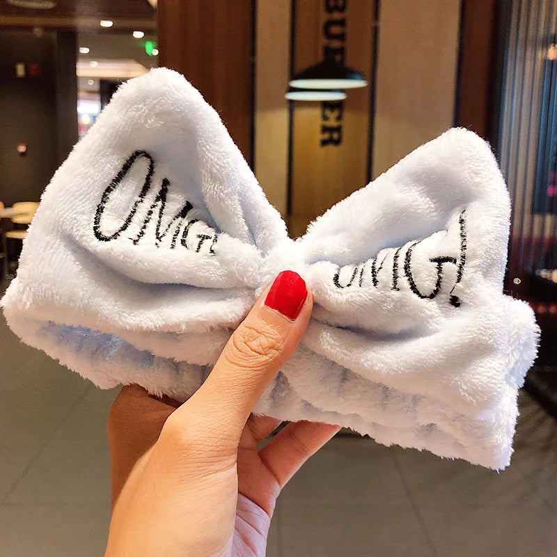 Wash Face Hair Holder - Soft Coral Fleece Bow, Animal Ears Headband for Women & Girls