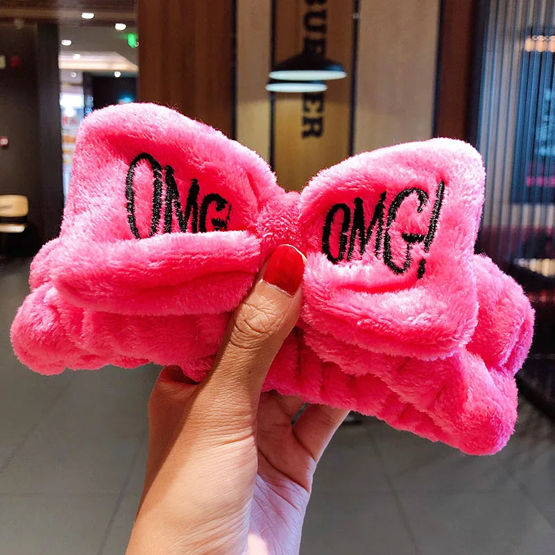 Wash Face Hair Holder - Soft Coral Fleece Bow, Animal Ears Headband for Women & Girls
