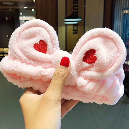 Wash Face Hair Holder - Soft Coral Fleece Bow, Animal Ears Headband for Women & Girls