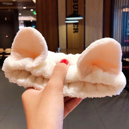 Wash Face Hair Holder - Soft Coral Fleece Bow, Animal Ears Headband for Women & Girls