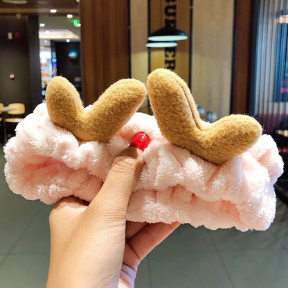 Wash Face Hair Holder - Soft Coral Fleece Bow, Animal Ears Headband for Women & Girls