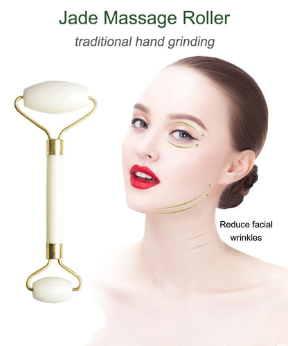 Double-Headed White Jade Roller - Natural Stone Facial, Eye & Neck Massage Tool