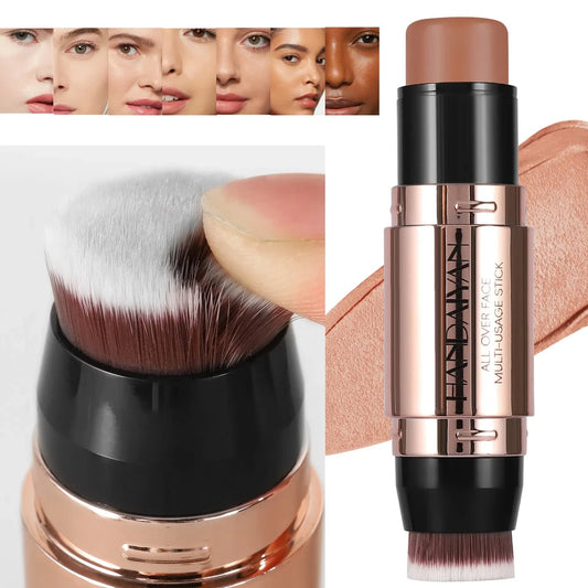 Double-Head Face Bronzer Contour Stick – Light & Dark, Long-Lasting, With Brush