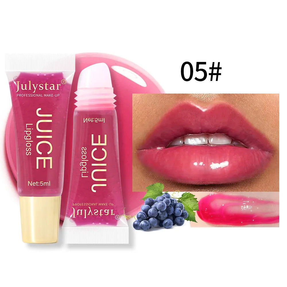 Glitter Plumping Lip Gloss Jelly Strawberry Moisturizer Fruit Lip Oil Transparent Fullness Lip Tint Gel Soft Tube Makeup LipCare - Beauty & Beyond
