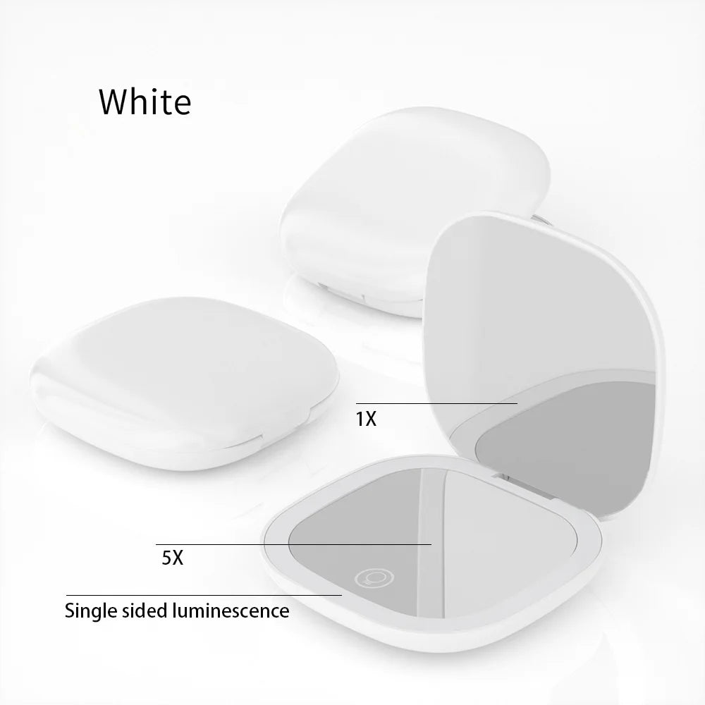 Mini Foldable LED Makeup Mirror - 5x/10x Magnification, Rechargeable, Compact - Beauty & Beyond