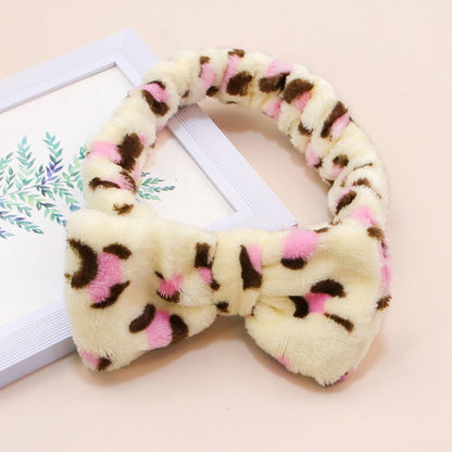Leopard Spa Headband - Soft Coral Fleece, Cute Bow, Face Wash & Makeup Wrap for Women & Girls