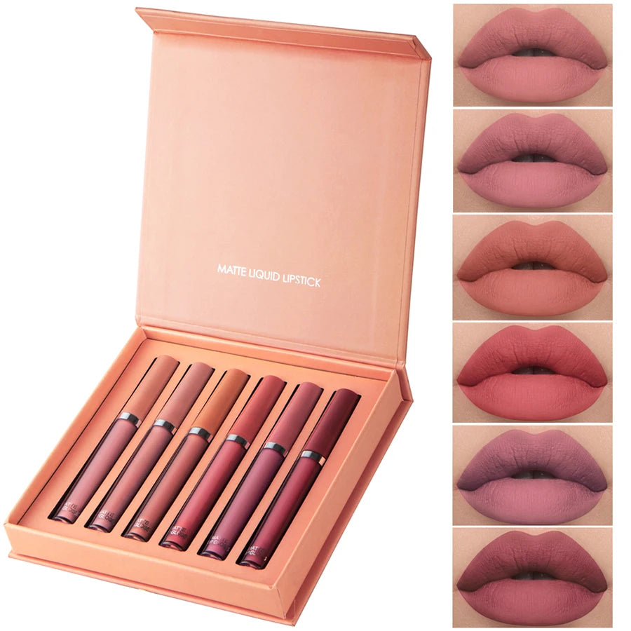 Holiday Gift Box 6PC Set – Matte Velvet Lip Gloss, Waterproof, Moisturizing, Long-Lasting Liquid Lipstick - Beauty & Beyond