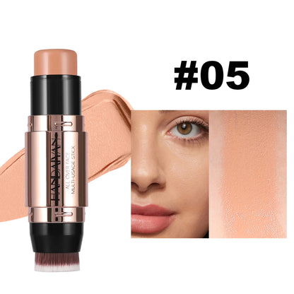 Double-Head Face Bronzer Contour Stick – Light & Dark, Long-Lasting, With Brush