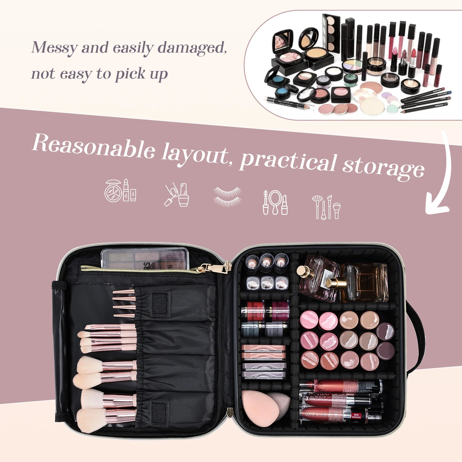 Makeup Bag - Professional Cosmetic Brush Case, Portable, Waterproof Travel Organizer - Beauty & Beyond