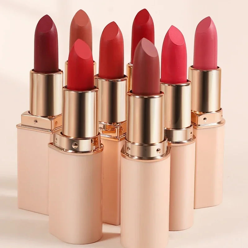 Deep Red Matte Lipstick – 8 Colors, Waterproof, Non-Stick Cup, Velvet Finish for Easy Application - Beauty & Beyond