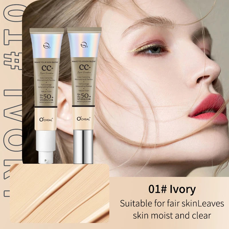 Crema CC Ocheal 30 g - Base de maquillaje, corrector, prebase hidratante e iluminadora resistente al agua FPS 50+