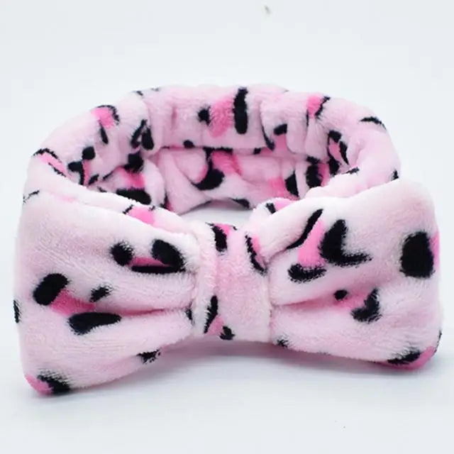Spa Headband Bow - Soft Coral Fleece for Makeup, Shower, Face Washing, Hair Accessory