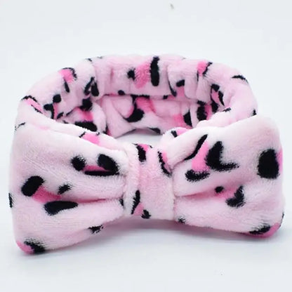Spa Headband Bow - Soft Coral Fleece for Makeup, Shower, Face Washing, Hair Accessory