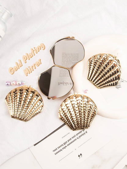 1PC Golden Shell Double-Sided Makeup Mirror - Portable, Gift for Girlfriend, Mum, Sister, Teacher - Beauty & Beyond