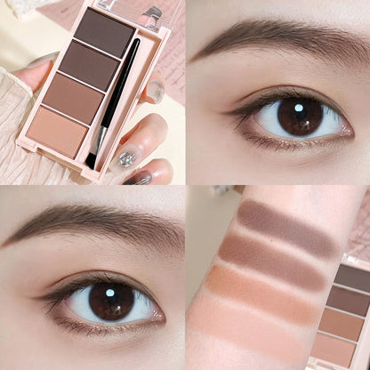 4-Color Eyebrow Powder Set – Gray & Brown Matte Tones | Long-Lasting Fill & Color Rendering with Brushes