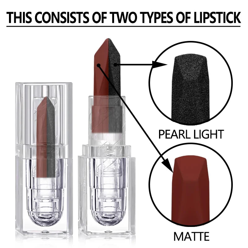 Waterproof Long-Lasting Matte Lipstick – Moisturizing, Non-Stick Cup, Pearlescent Diamond Lip Tint - Beauty & Beyond