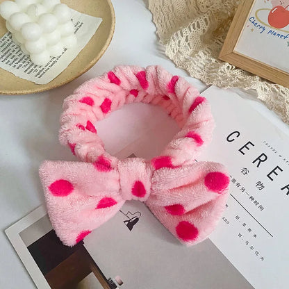 Spa Headband Bow - Soft Coral Fleece for Makeup, Shower, Face Washing, Hair Accessory