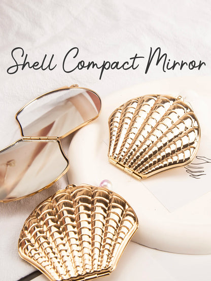 1PC Golden Shell Double-Sided Makeup Mirror - Portable, Gift for Girlfriend, Mum, Sister, Teacher - Beauty & Beyond