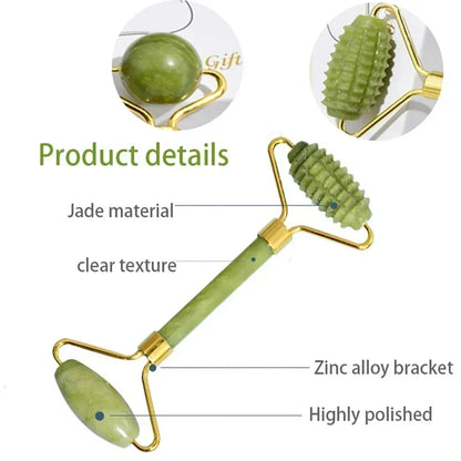 Natural Jade Roller & Gua Sha Set - Stone Massager for Face, Neck, Eye Care, Lifting, Spa Tools