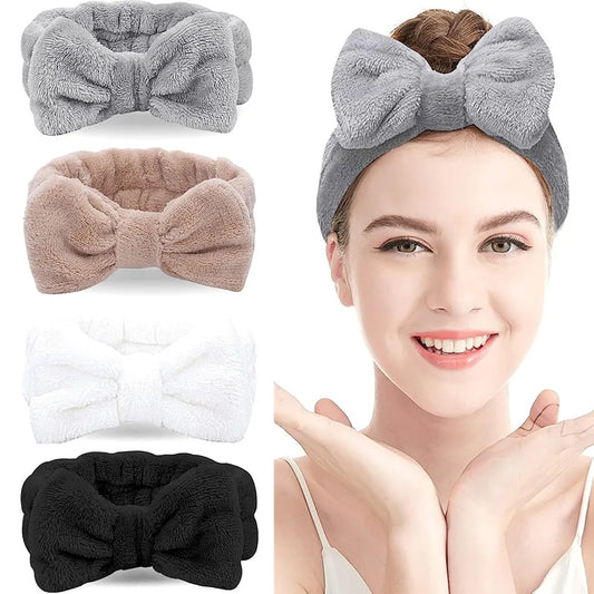 Spa Headband Bow - Soft Coral Fleece for Makeup, Shower, Face Washing, Hair Accessory