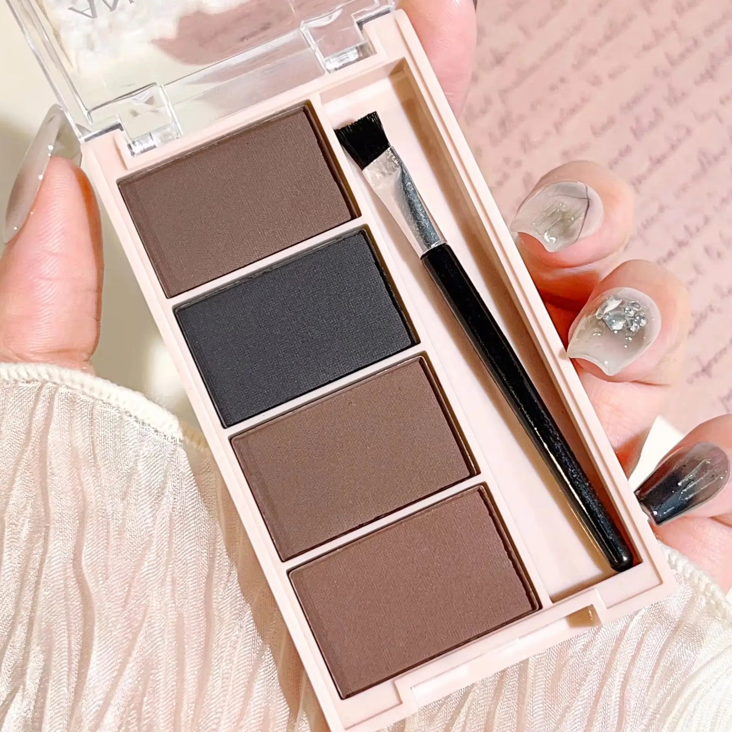 4-Color Eyebrow Powder Set – Gray & Brown Matte Tones | Long-Lasting Fill & Color Rendering with Brushes
