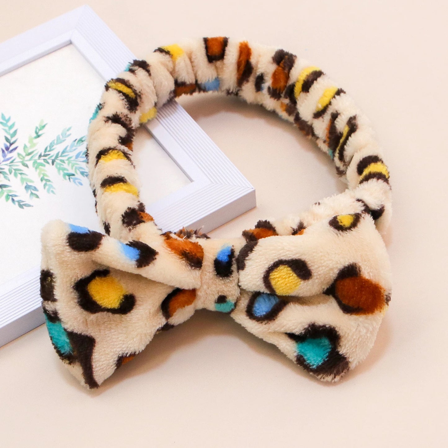 Leopard Spa Headband - Soft Coral Fleece, Cute Bow, Face Wash & Makeup Wrap for Women & Girls